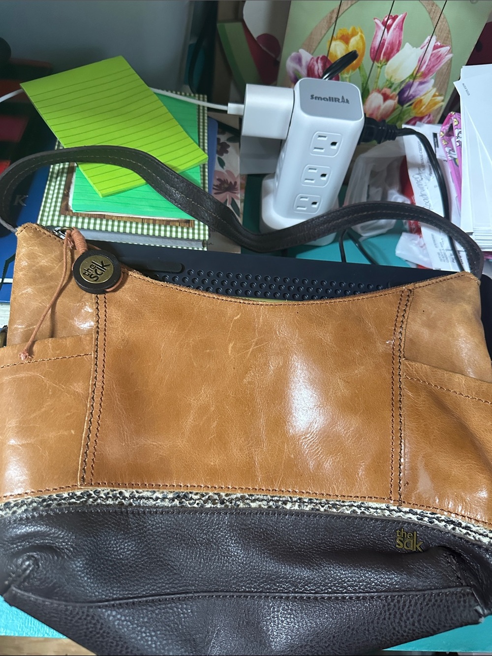 The Sak Two-Tone Tan and Dark Brown Leather Shoulder Bag